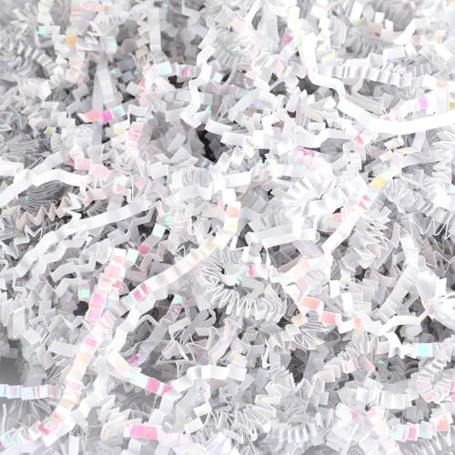 Pinsit 113 ml skrynkligt klippt papper strimlat fyllmedel, diamant vit, presentfyllning, presentförpackning, flera tillfällen