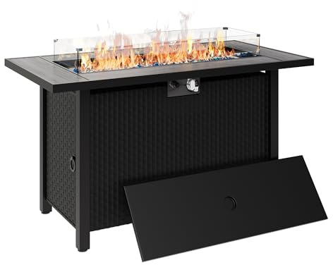 Walsunny 114,3 cm Propangas-Feuerstelle für den Außenbereich, 50.000 BTU Gas-Feuerstelle, Tisch mit Deckel, Lavastein, wasserdichte Abdeckung, rechteckiger Gas-Feuerstellentisch für Garten/Terrasse,