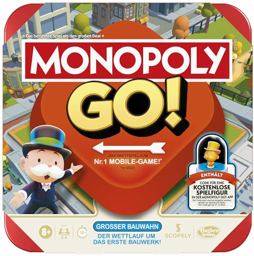 Monopoly GO! Brettspiel - Deutsche Version, Spiel zur beliebten Online-Version, schnelles Strategiespiel für die ganze Familie, lustige für 2 bis 4 Spieler