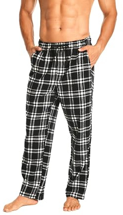 Cyathea Pantalon de pyjama pour homme - 100% flanelle de coton - Pantalon de pyjama à carreaux - Avec poches - Vêtement de nuit - Bas de pyjama doux pour homme - Taille réglable avec cordon de