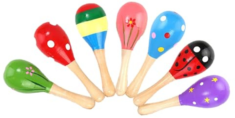 Fiesta Wooden Maracas 7Pcs - Baby Maracas for Party Favors, Classroom Prizes - Random Color