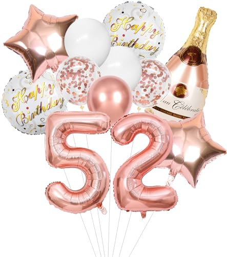 Anlgdi Folienballon Champagne Rosegold, Luftballon 52. Geburtstag Deko Frau, Geburtstagsdeko 52 Jahre Frauen, Helium Ballon Champagner Flasche Bier Happy Birthday Deko für 52. Geburtstag Party Deko