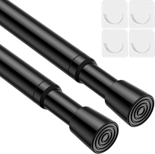 WEIXINHAI 2 Pack Spring Tension Curtain Rod for Windows 26 to 39 inch Black Small Tension Rod Adjustable Spring Curtain Rods No Drilling Short Tension Rod for Kitchen, Closet, Bathroom, Bookshelf