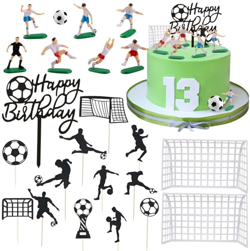 XIAQICA 23 Pcs Tortendeko Fussball Set Kuchen Deko Kuchendeko Fußball Tortenaufleger Topper Sport Kuchen DIY Fussball Torten Deko Figuren Happy Birthday Karte Einführen für Junge Geburtstag Party