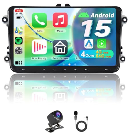 ACAVICA 4GB+64GB Android 15 Autoradio für VW Golf 5 6 Polo Passat Tiguan Seat Skoda, Wireless CarPlay Android Auto, WiFi 6 & Bluetooth 5.4, 9 Zoll HD Touchscreen Navi, Plug & Play