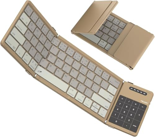 Nillkin Faltbare Bluetooth Tastatur mit Touchpad, kabellose Wiederaufladbare Klapptastatur mit Ziffernblock, Tragbare Mini Tastatur für iPad, iOS, Android, Windows Laptop PC Tablet, QWERTY (Khaki)