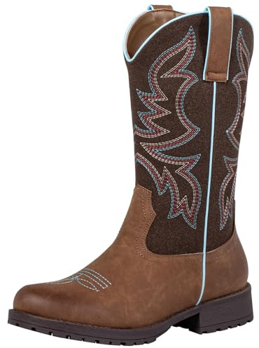 WrangWalker Women's Cowboy Boots Mid Calf - Lightweight, Non-Slip Round Toe Western Cowgirl Work Boots with Thick Latex Insoles & Breathable Mesh Lining Brown US 9.5