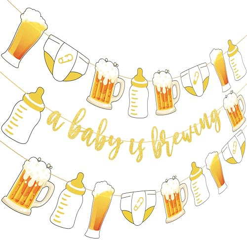 Beer and Diaper Party Decoration Banners Glitter A Baby is Brewing Baby Shower Decorations Baby Brewing Banner Diaper Party Decoration for Gender Reveal Pregnancy Celebration