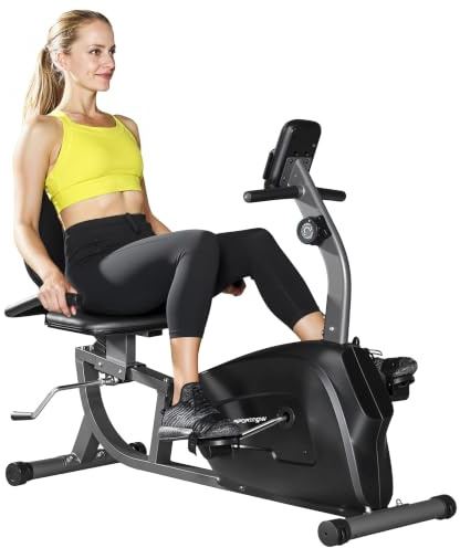 SPORTNOW Liegeergometer für Zuhause 8 Widerstandsstufe Magnetbremse | Pulssensor, LCD-Display, Senioren, Leise, Liegefahrrad Heimtrainer, Verstellbar Bequem Sitz, Sitzergometer, Bis 135kg