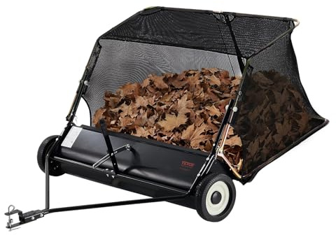 VEVOR 52 in Tow Behind Lawn Sweeper, 26 cu.ft. Large Yard Sweeper, Adjustable Sweeping Height, Heavy Duty Leaf & Grass Collector with Dumping Rope, Pull Behind Sweepers for Debris Grass Clippings