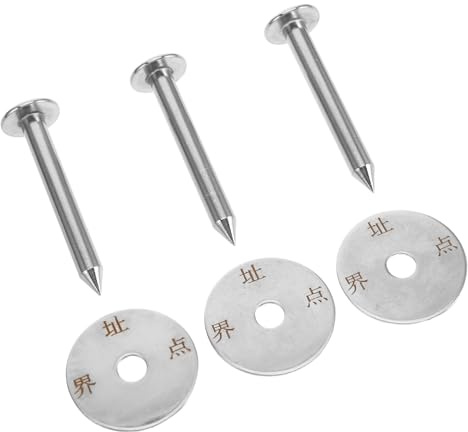 BELLIFFY 3 Set 3 Set Picchetti da Rilievo in Acciaio Inox 7 CM Disco – Chiodi di Confine a Basso Profilo per Marcatura Terreno, Marcatori Metallici per Rilievi Topografici e Giardinaggio