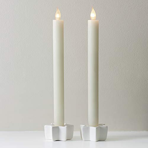 Lights4fun 2er Set warmweiße LED Tafelkerzen Stabkerzen Echtwachs in creme 25cm
