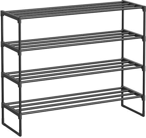 SONGMICS 4 nivåer, skohylla i metall, skohylla för 20 par skor, för vardagsrum, entré, hall, garderob, 92 x 30 x 73 cm, svart LSA14BK