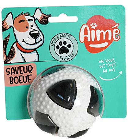 Aimé | Jouet pour Chien Intéractif | Balle pour Chien | Balle de Foot avec Couineur et Grelôt | Odeur Boeuf | 8 cm | Stimule l'Odorat et l'Ouïe de Votre Chien