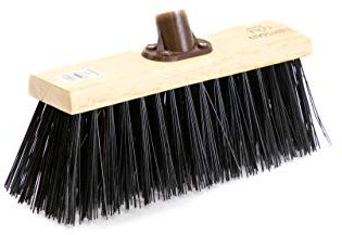 Newman and Cole 13 Wooden Broom Head with Stiff PVC Synthetic Poly Hard Bristle - Replacement Wooden Broom Head for Outdoor Garden Yard Brush Sweeping Wood Brush Head Fitted Fixing Bracket Connector