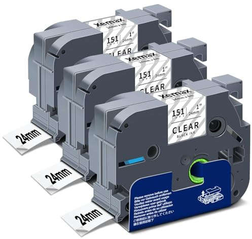 3x XemaX Kompatibel TZe-151 Schriftband Ersatz für Brother P-Touch Bänder 24mm Brother TZe-151 Schriftbänder für Brother PT-D600 E500 E550W H500 P750W P900 P950W P700 P710BT, Schwarz auf Transparent