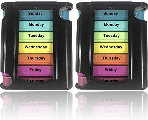 Stackable Daily Pill Organizer - 2 Pack, 4 Times a Day Weekly Medication Reminder - Premium Weekly AM/PM Pill Box with 7 Individual Stacking Cases, a Everyday Medicine Organizer for Vitamins
