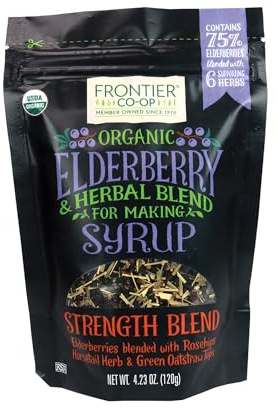 Frontier Co-op Organic Elderberry, 4.23 Ounce Bag | Dried Elderberries for Preparing Syrup | Kosher | Perfect for Tea and Herbal Blends