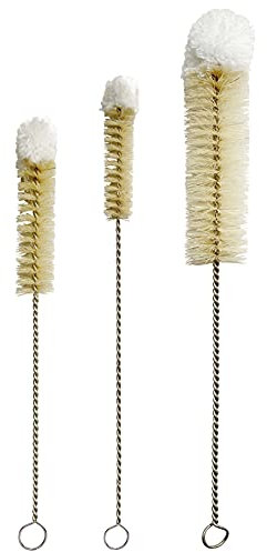 NewFerU Stainless Steel Soda Bottle Cleaning Brush Set in Natural Boar Bristle Wool Tip Long Handle, Flexible Bendable Thick Wire Cleaner for Narrow Neck Water Baby Bottles Straw Pipe Tube Flask (3)