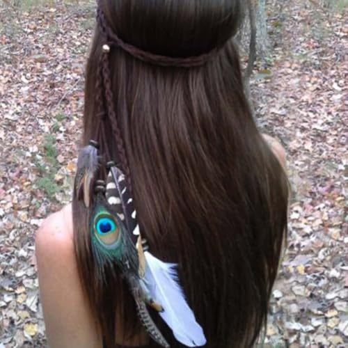 Yean Boho Feder Stirnband Indisch Zigeuner Hippie Kopfschmuck Pfau Kopfstück Haarschmuck