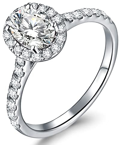 YL 925 Sterling Silber Schliff 5A Oval Zirkonia Verlobungsring für Damen Braut(Größe 52)