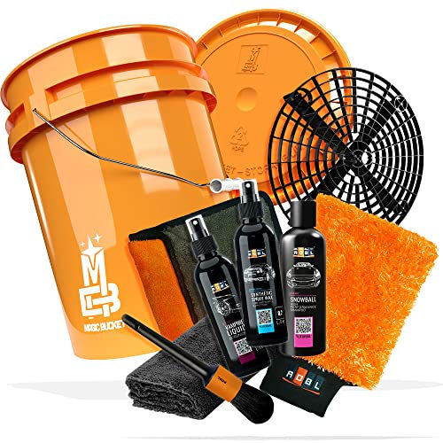 10 teilig. Autowasch Bundle – ADBL Synthetic Spray Wax, Snowball Auto Shampoo, Vampire Liquid, Waschhandschuh, Trockentuch, Pinsel, Magic Bucket 5GAL Eimer & Deckel, Grit Guard, detailmate Poliertuch