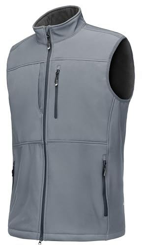 33 000 fot väst herr utomhus vattentät softshell ärmlös jacka kroppsvärmare fleece väst full dragkedja mjuk skalväst, Mellangrå, XXL