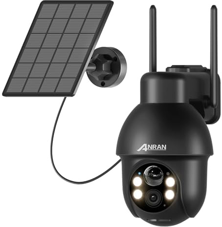 ANRAN 2K Caméra Surveillance WiFi Extérieure sans Fil Solaire, 360° PTZ Vision Nocturne Couleur avec Spotlight PIR Détection Humaine, Audio Bidirectionnel, Sirène de Alarme, Alexa/Cloud/SD, Q03 Noir