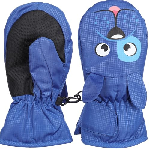 FAYHIJUN Fäustlinge Kinder Winter Handschuhe Skihandschuhe schneehandschuhe für 1-9 Jahre Mädchen Jungen Winterhandschuhe PU Palme Wasserdicht Winddichte Warm Fleece (Blue, S (1-3 Jahre alt))
