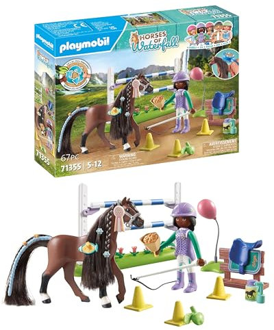 PLAYMOBIL Horses of Waterfall 71355 Zoe & Blaze mit Turnierparcours, intensives Training für die Meisterschaft, mit zahlreichem Zubehör und Belohnungen, nachhaltiges Spielzeug für Kinder ab 5 Jahren