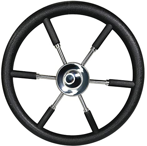Savoretti Boot Edelstahl Steuerrad T9B 45cm Pu Griff Leder Look schwarz Lenkrad passend für Motorboote I Tender I Schaluppe I Sloep I Tuckerboote I Yachten