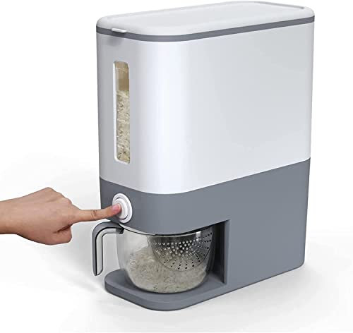 Greenfields Large 10 KG Rice Dispenser - BPA Free - Pantry Organisation with Measuring Cup - Food, Lentil or Cereal Container - Sealed Dispenser for Household Kitchen