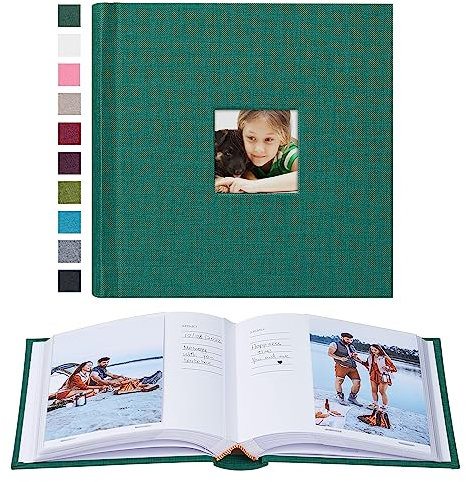 Mublalbum Kleines Fotoalbum, Leineneinband mit Memo-Bereichen, Fotobuch, Bilderbuch, hält vertikale Taschen für Hochzeit, Familie, Baby und Urlaub (Dunkelgrün)