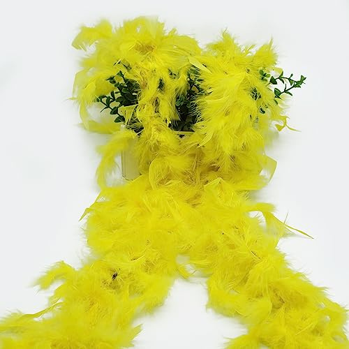 2m Truthahnfedern Federboa Einfarbig Flauschige Marabu Feder Boa DIY Frauen Federschal Dekorationen Weihnachtsbaum Band Boa Streifen Kostüm-Accessoire 20er Jahre,Flapper,Karneval,Mottoparty-Gelb