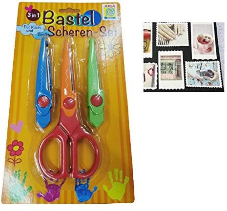 Bastelscheren-Set 3 in 1, 2 zusätzlichen Wechselaufsätzen, 3 unterschl. Schnittlinien, Kreativscheren 17660