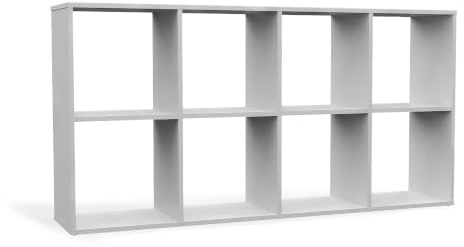 CDF Bücherregal mit 8 Fächern Würfelregal offenen Würfeln für Wohnzimmer | Studio 2x4 Regal Stufenregal Ordnungssystem für Bücher Deko Fotos Arbeitszimmer Flur Weiß 30x147x75 cm