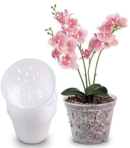 Macetas transparentes para orquídeas, 5 jarrones de orquídeas drenantes con agujeros, transpirables, ranuras, macetas transparentes para orquídeas para drenaje y balcón jardín