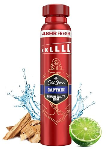 Old Spice Captain Deodorant Body Spray For Men, Aluminium Free, Cologone Quality Scent, 48H Fresh, Anti-White Marks and Yellow Stains, 250ml