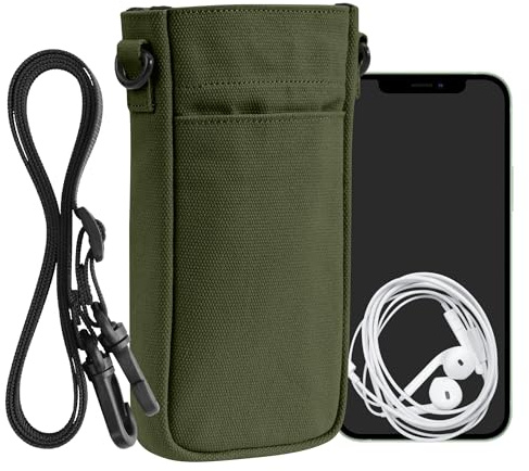 kwmobile Handytasche für Smartphones XXL - 7 - Canvas Handy Hülle mit Band - Handy Tasche mit Handykette 16,5 x 10 cm Innenmaße - Dunkelgrün