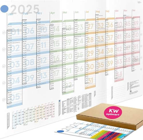 weekview XL Jahresplaner Colour 2025 Wandkalender mit Wochenstruktur farbig (A1) GEFALZT. Querformat, gefaltet - Wandplaner, Jahreskalender, Plakatkalender