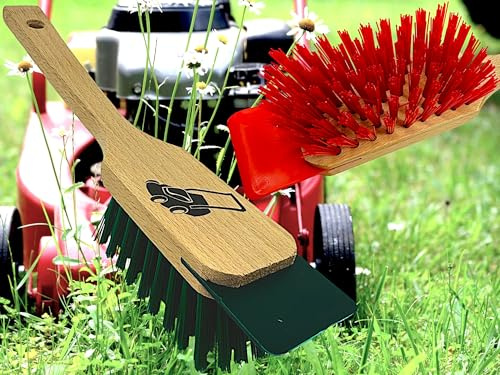 2 x Set MAAJ RASENMÄHERBÜRSTE/GERÄTEBÜRSTE ROT + GRÜN - Made IN Germany - BUCHENHOLZ + ELASTONBORSTEN + SCHABER - VEGAN