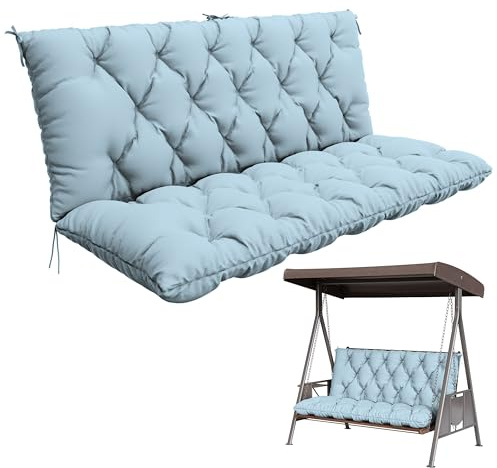 Porch Swing Cushion with Backrest,Waterproof Bench Cushion for Outdoor Furniture,2-3 Seater Replacement Thickened 5 in swing cushion,with Ties,Patio,Outdoor,Backyard and Garden (Sky Blue,60x40 in)