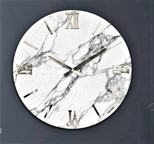 Generico Orologio da Parete, Soggiorno, Cucina, Moderno,Effetto marmo, Base legno, Lavorazione a resina, Numeri a rilievo, Diametro disponibile 40/60/80/100 cm, Made in Italy mod carrara argento (60)
