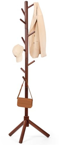 Relquorax Perchero de madera de haya, perchero para chaquetas, perchero, perchero en forma de árbol con 9 ganchos, 3 ajustes de altura, perchero de pie independiente para ropa, sombreros, bufandas
