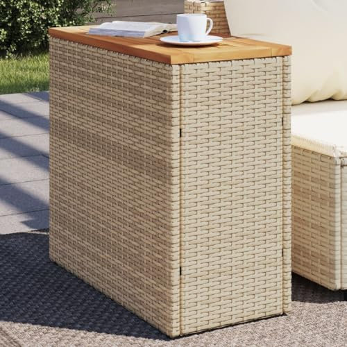 Xichuzi Garten-Beistelltisch Holzplatte Beige 58x27,5x55 cm Poly Rattan, Gartentisch, Terrassentisch, Esstisch Garten, Balkontisch, Gartenesstisch, Gartenmöbel, Partytisch - 366072