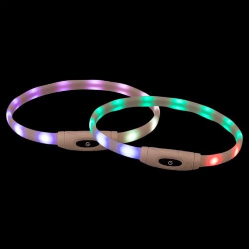 TRIXIE Trixie Flash Leuchtring USB Multicolor Tierhalsband, Silikon/Kunststoff, Mehrfarbig, XS-XL, 65cm / 16mm, Leuchtfunktion mit mehreren Modi, lange Akkulaufzeit, spritzwassergeschützt