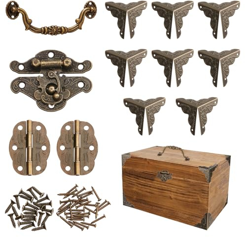 NICENEEDED Antique Bronze Locking Carrying Handle Hinge Kit, Decorative Hardware Zinc Alloy Jewelry Box Lock, Furniture Accessory for DIY Jewelry Box Decor