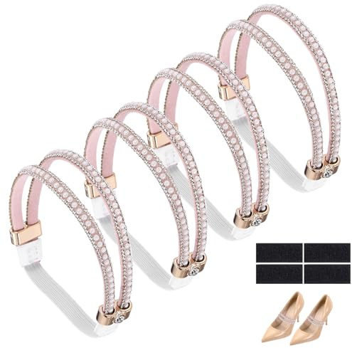sourcing map 4 Pairs High Heels Shoe Straps, Rhinestone Elastic Shoe Straps Heels Detachable Ankle Straps Replacement Shoelace Crystal for Women Loose Slippers Sandals, Pink