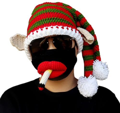 Rudiaoa Lustige Weihnachtsmütze, Strickmützen mit Bommel, Weihnachtsmannmützen-Set für Winter- und Weihnachtsfeier