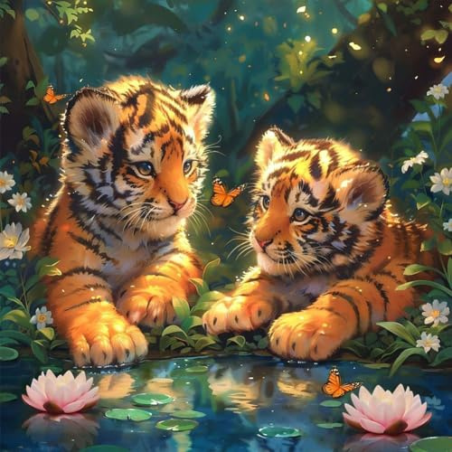 Acudotr Tiger Diamond Painting Erwachsene Set, 5D Diamant Painting Kits Bilder für Erwachsene, DIY Diamant Malerei Diamond Art Kits Set für Wanddekor, 30x30cm